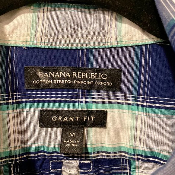 Banana Republic Pinpoint Oxford Shirt Green Plaid - Picture 6 of 9